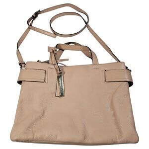 Vince Camuto 12x9 Pebbled Genuine Leather Satchel Crossbody Beige Designer Bag